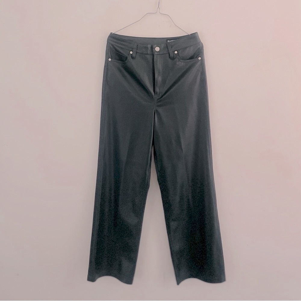Blank NYC) Dark Olive Green Faux Leather 5pocket Jean style Semi Wide Pants